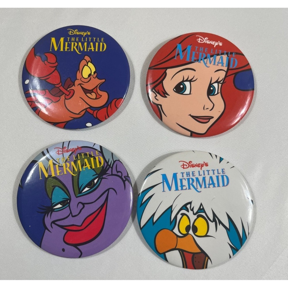 Vintage 3" Disney The Little Mermaid Pinback Button Lot Ariel Ursula Sebastian